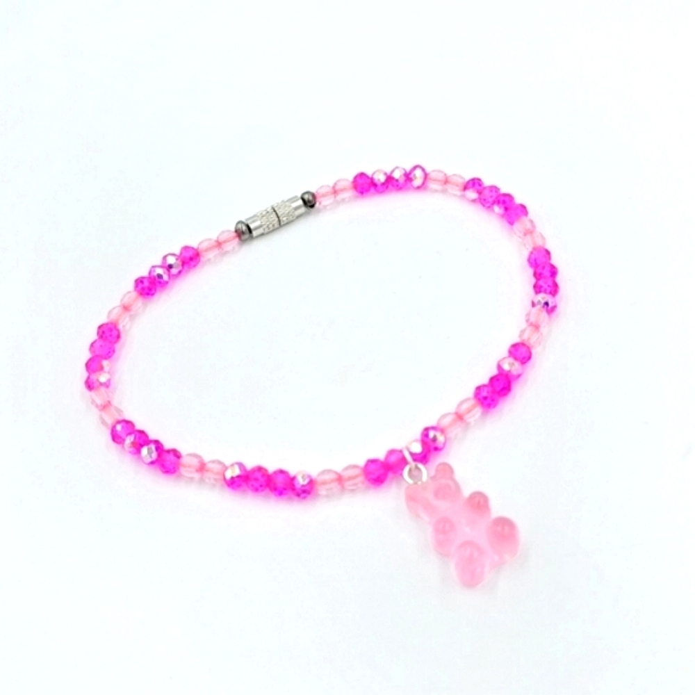 Handmade Pink Gummy Bear Crystal Beaded Ankle Bracelet Anklet